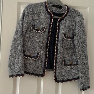 Zara Blue and Cream Tweed Blazer